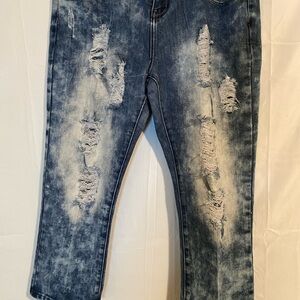 Relaxed Blue Distressed Jeans with Vintage Fading